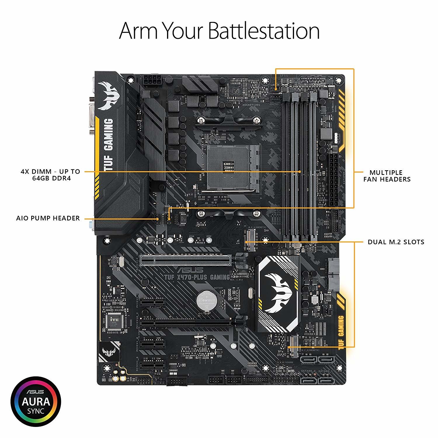 Asus TUF X470-Plus Gaming AMD Ryzen2 AM4 DDR4 Hdmi Dvi M.2 Atx Motherboard image