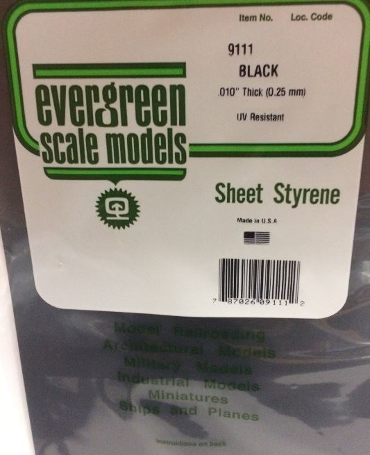 Evergreen Styrene Sheet Black 20X52cm X.25 mm (1)