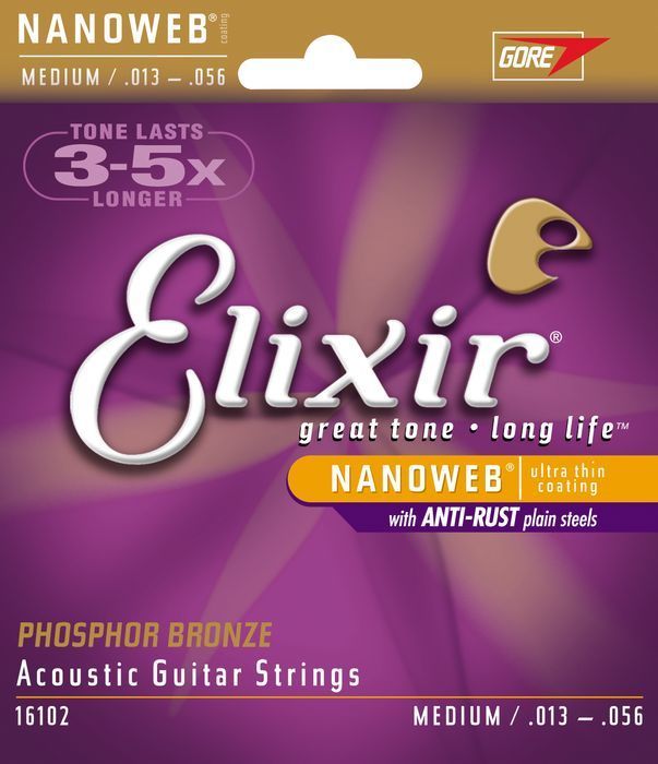 Elixir Medium 13-56 Phosphor Bronze NanoWeb Coating - Acoustic Guitar Strings