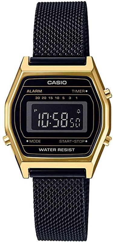 Casio LA690WEMB-1B Women's Vintage Youth Gold Tone Black Mesh Band Alarm Chronograph Digital Watch