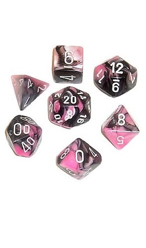 Chessex Gemini Polyhedral Dice Set Black-Pink/White