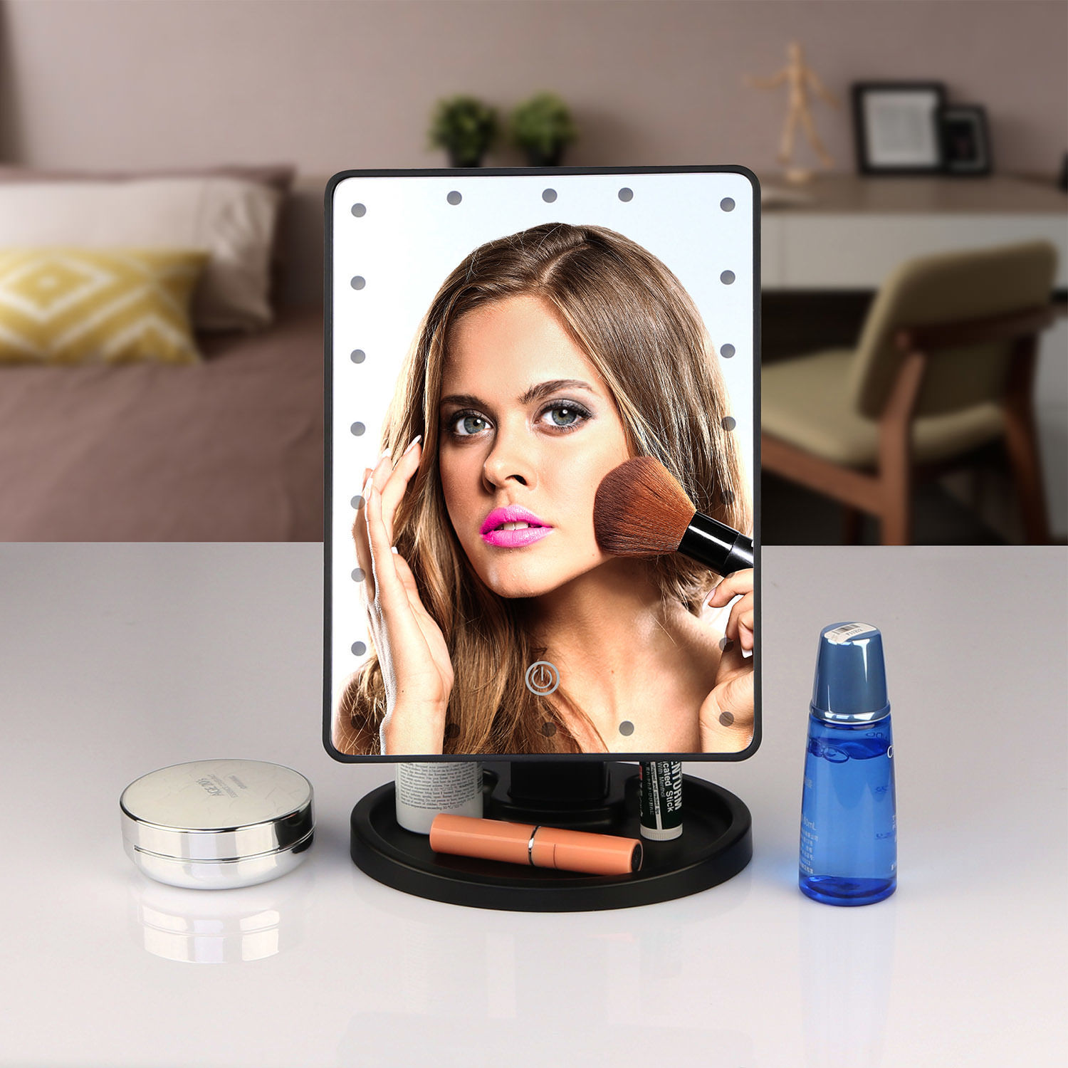 Induction LED 3-Colour Desktop Makeup Mirror - Black image