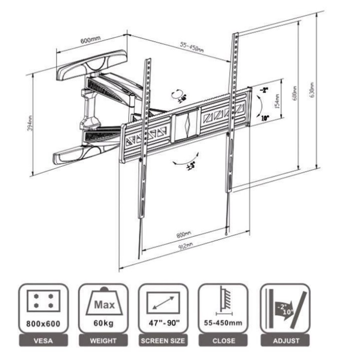 Loctek: PSW792LAT Full Motion Low Profile Wall Mount (47"-90") image