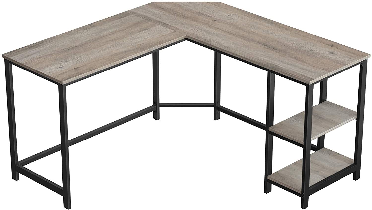 Buy Vasagle LShaped Computer Desk with Shelves Greige+Black at Mighty Ape NZ