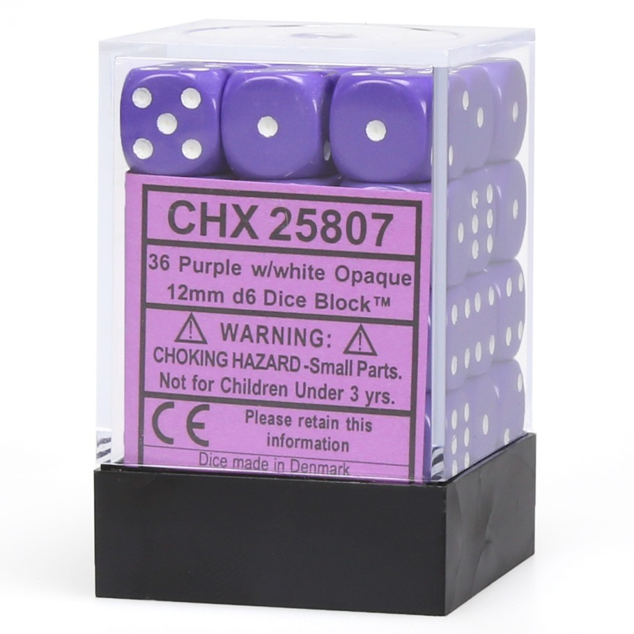 Chessex: D6 Opaque Cube Set (12mm) - Purple/White