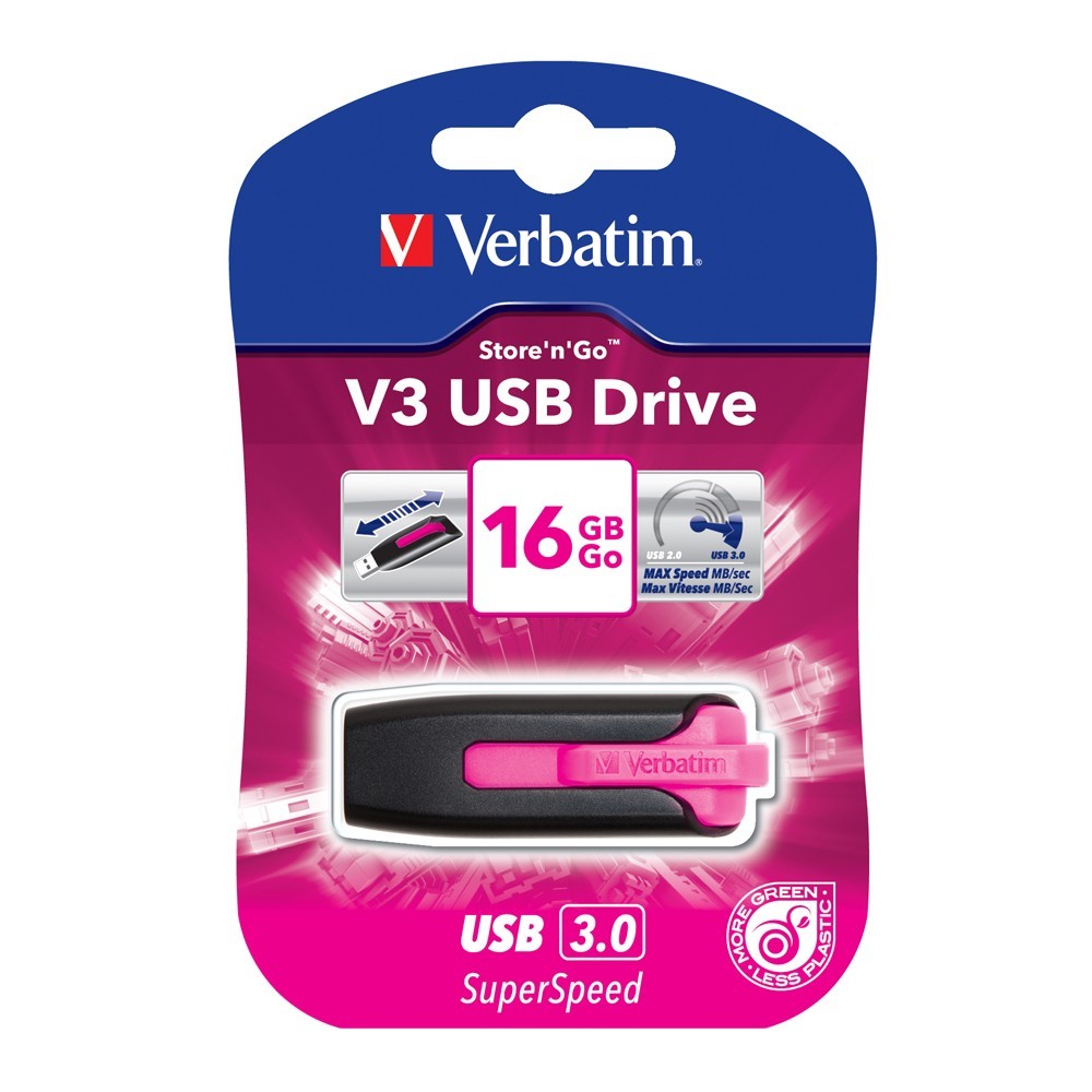 Verbatim Store'n'Go V3 USB 3.0 Drive - 16GB (Hot Pink) image