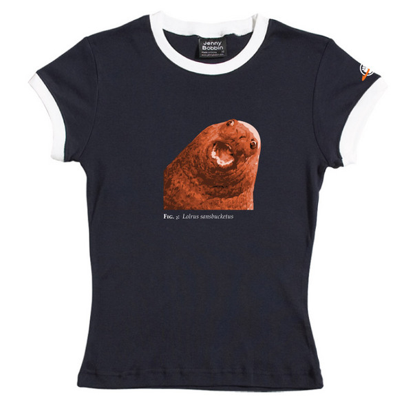 Lolrus Sansbucketus - Female Ringer Tee (Navy) for image
