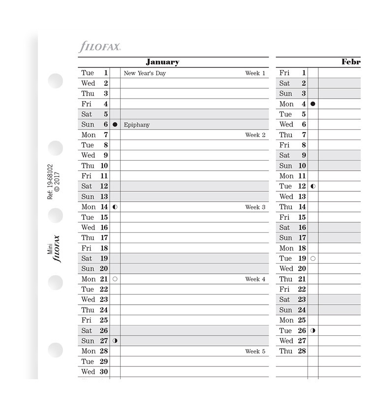 Filofax: Mini 2019 Refill - Year Planner (Vertical)