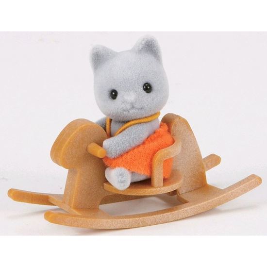 Sylvanian Families: Gray Cat Baby with Rocking Horse