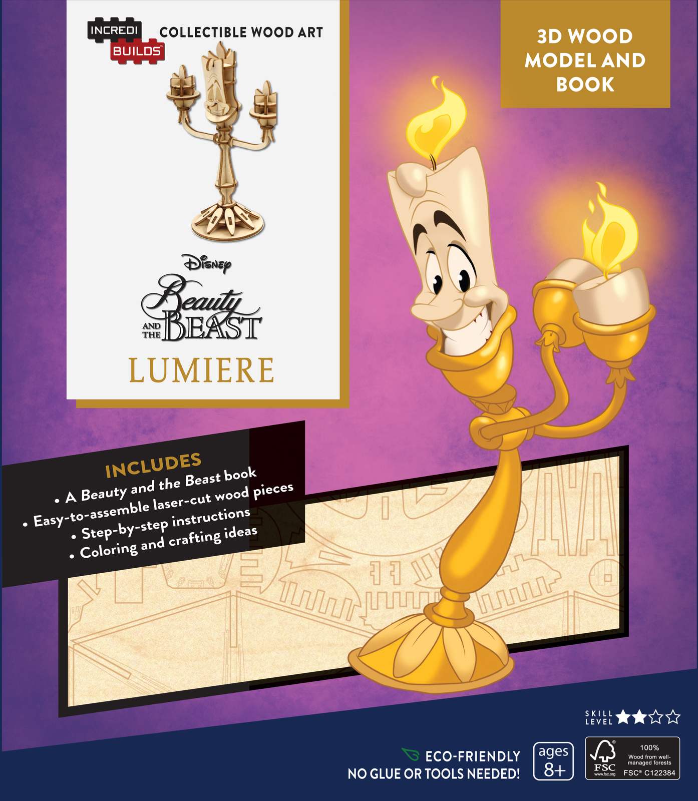 Incredibuilds: Disney's Beauty and the Beast: Lumiere 3D Wood Model and Book by Ramin Zahed image