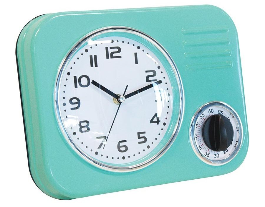 Retro Kitchen Metal Wall Clock with Timer (50s Blue)