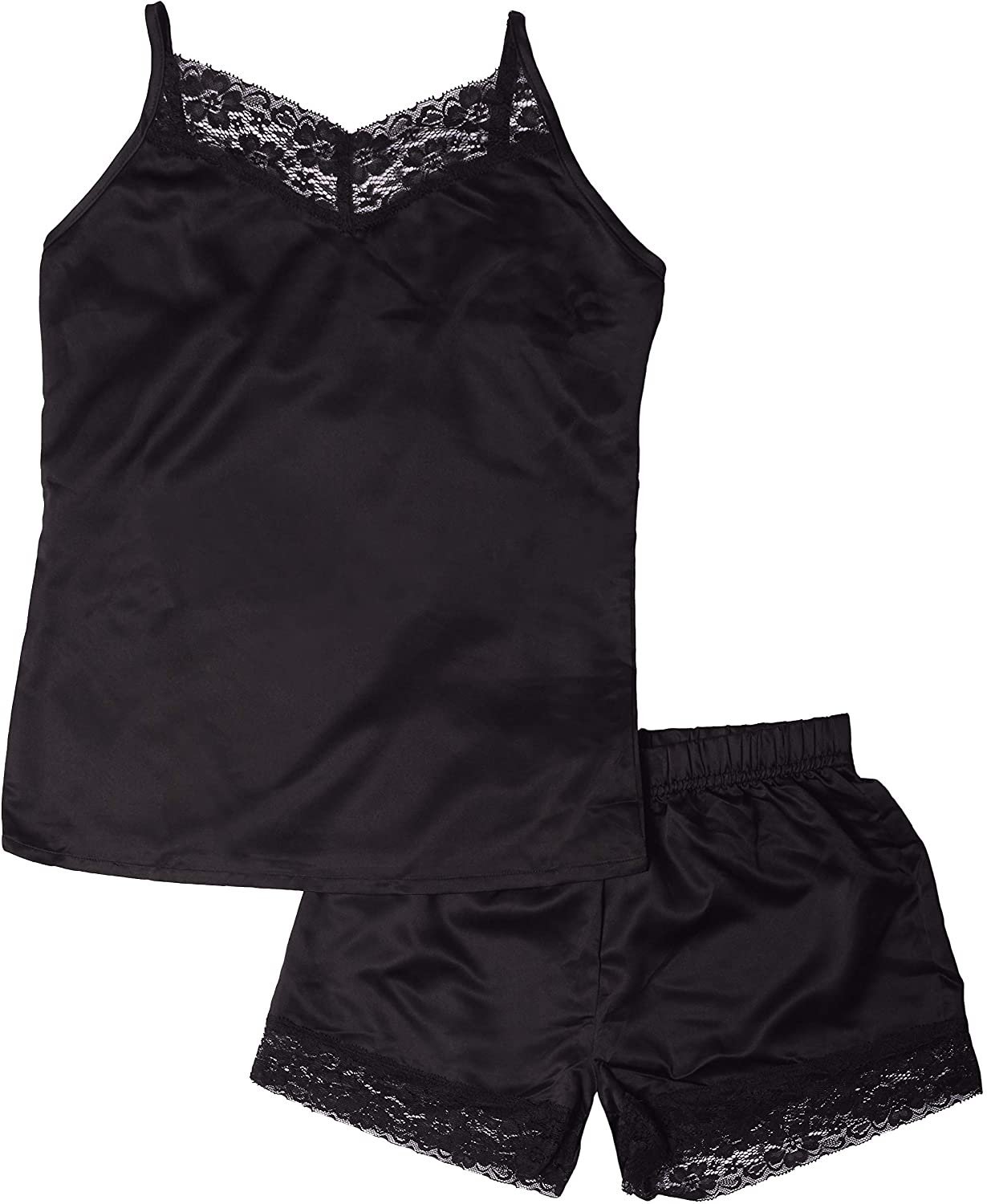 Ladies 2 Piece Satin Cami Set - Black (Small) image