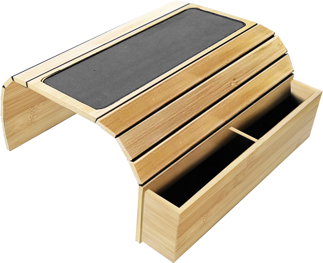 Set of 2 Sofa Arm Tray Table with Pocket Organizers Natural at