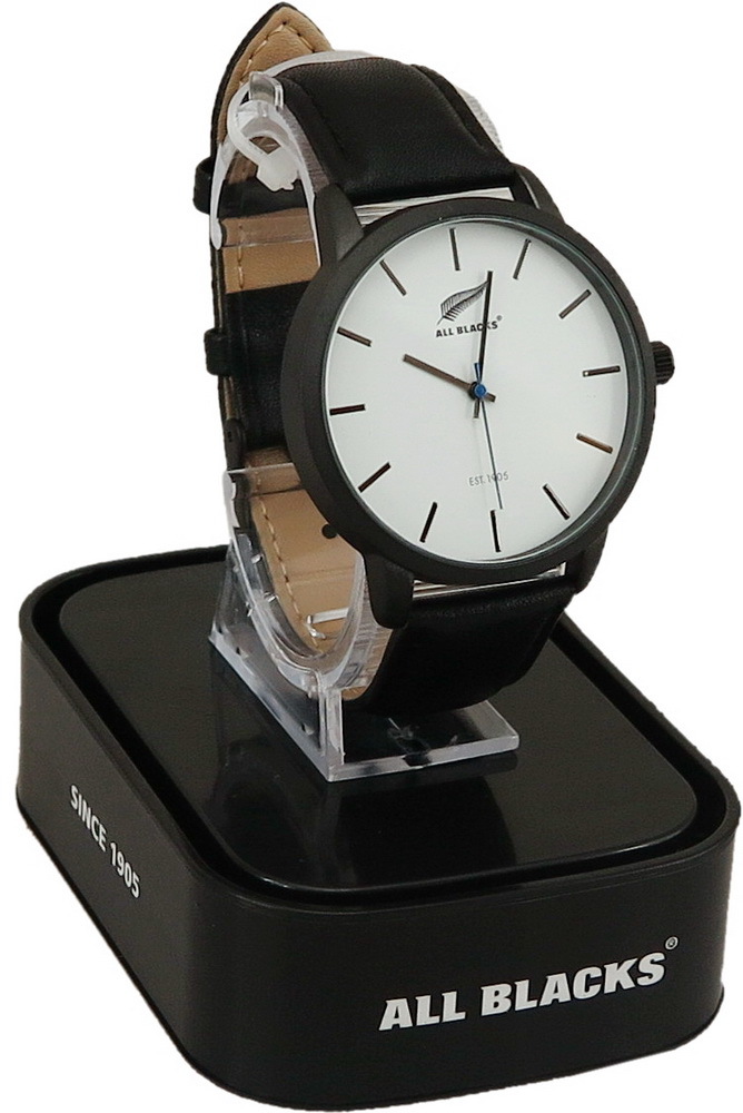 All Blacks Watch - White Face/Black Leather Strap