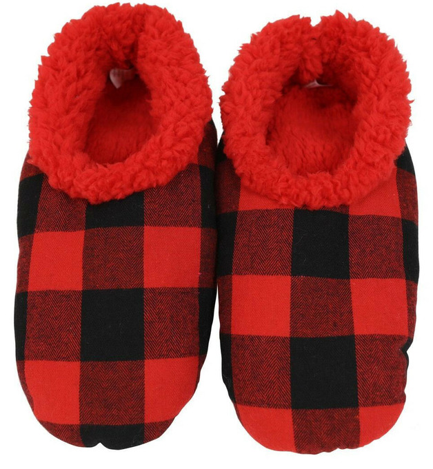 Slumbies Red/Black Men's Plaid Slippers (L)