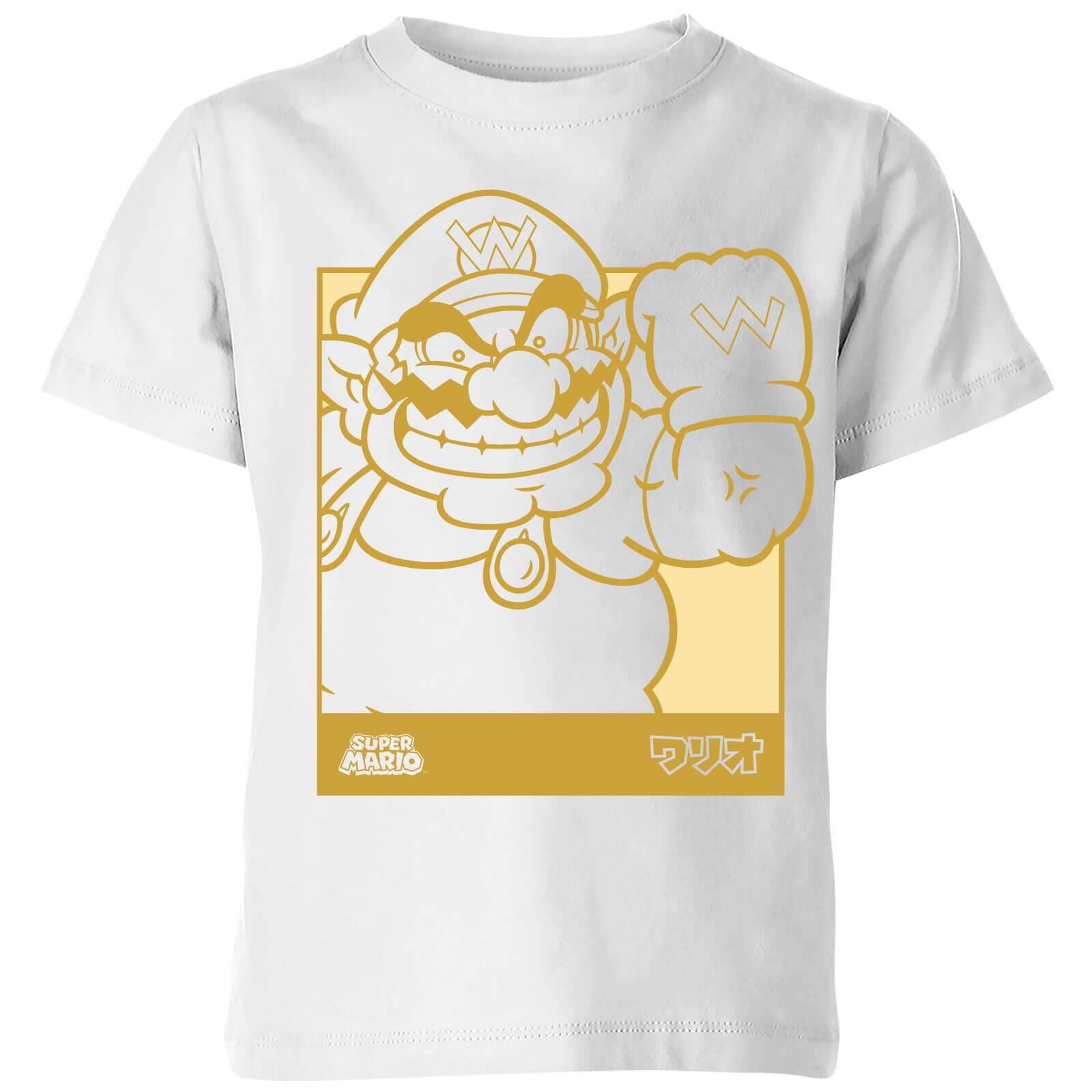 Nintendo Super Mario Wario Kanji Line Art Kids' T-Shirt - White - 9-10 Years image