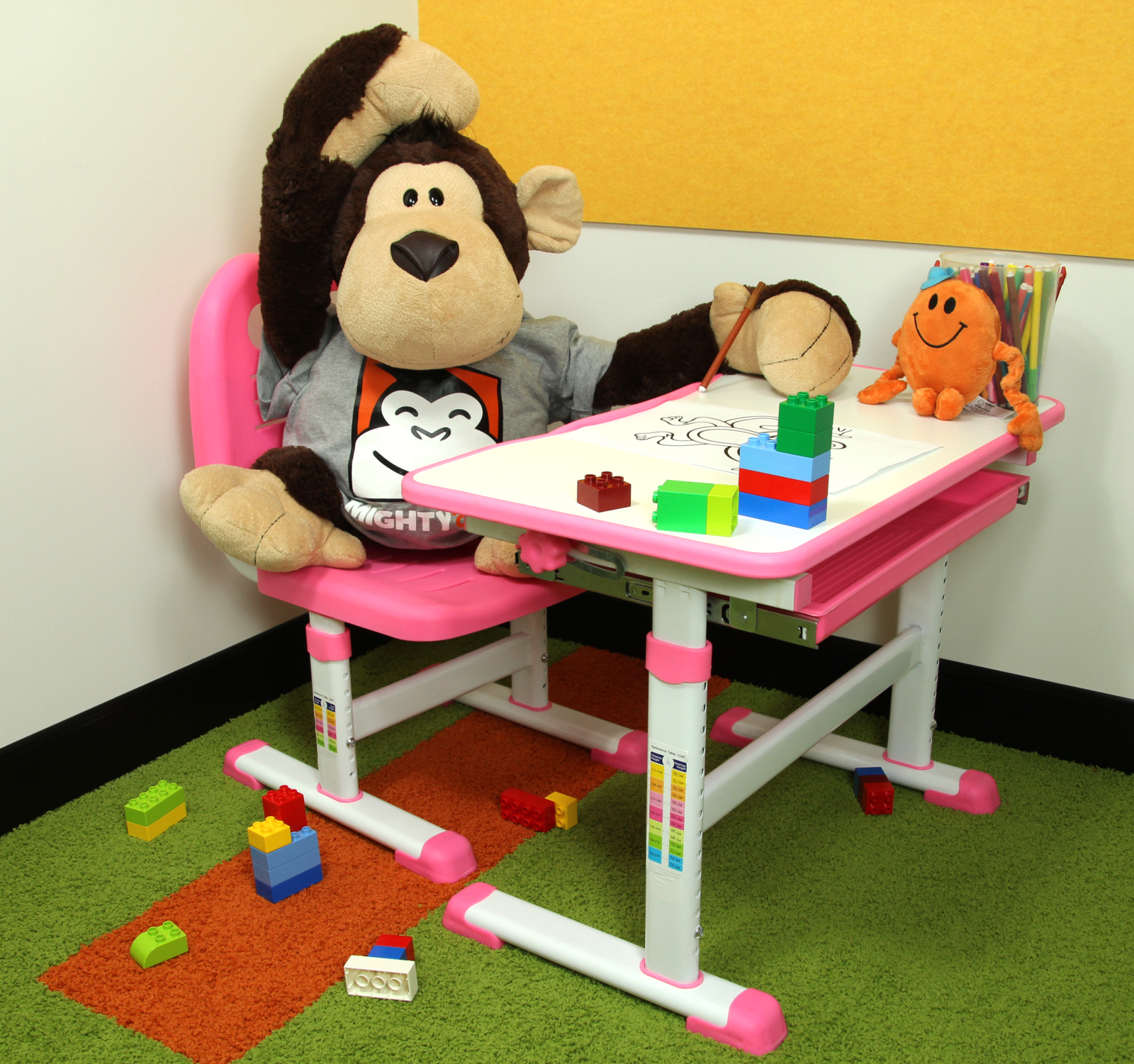Gorilla Office: Kids Height Adjustable Desk with Chair - Pink image