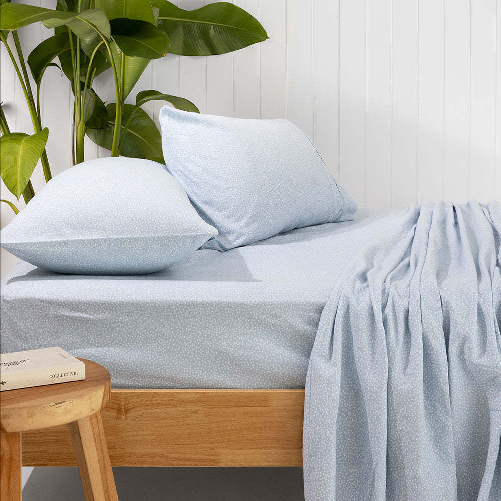 Bambury Spot Flannelette Sheet Set Steel Blue (Queen) at Mighty Ape NZ