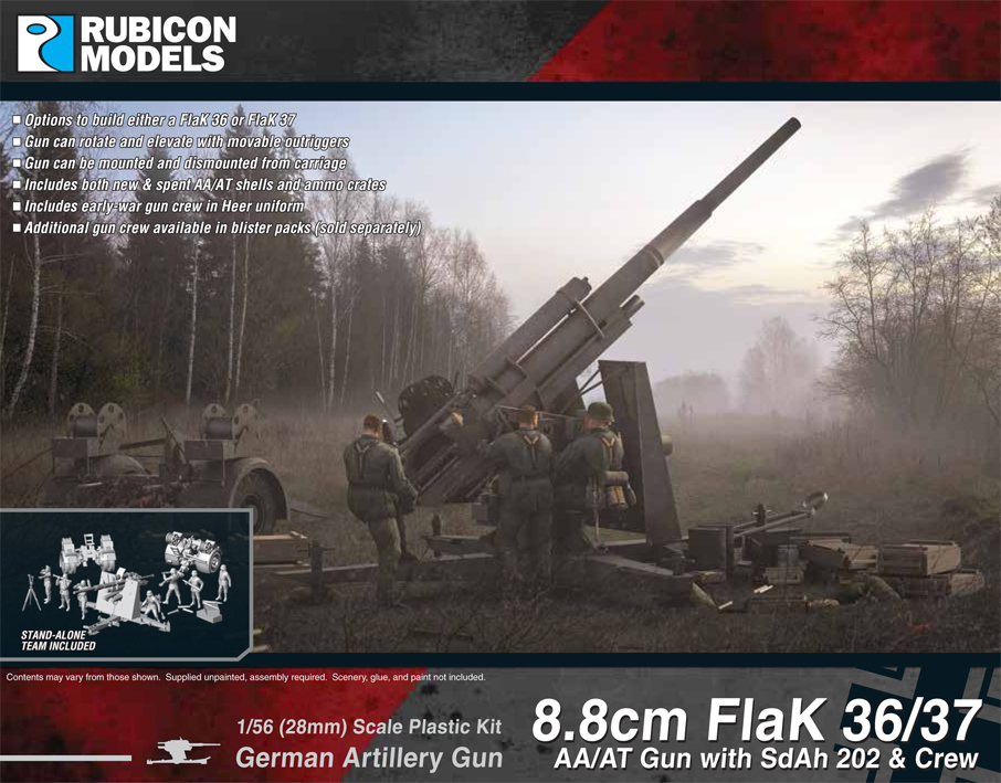 Rubicon 1/56 8.8cm FlaK 36/37 AA/AT Gun with SdAh 202 & Crew