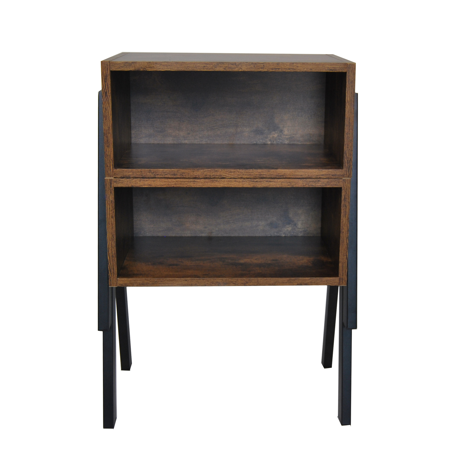 Industrial Rustic Stackable Bedside Table with Metal Legs- Set of 2 image