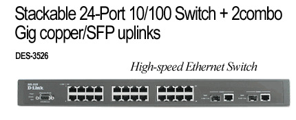 D-Link Stackable 24-Port 10/100 Switch +2combo Gig copper/SFP uplinks image