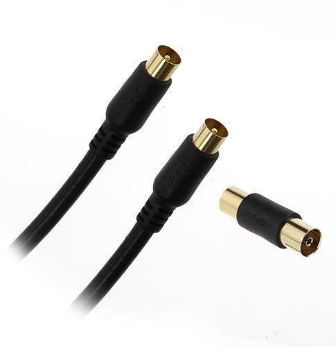 Pudney: Coaxial Plug To Coaxial Plug Flylead With Female Adaptor 4 Metre - Black image