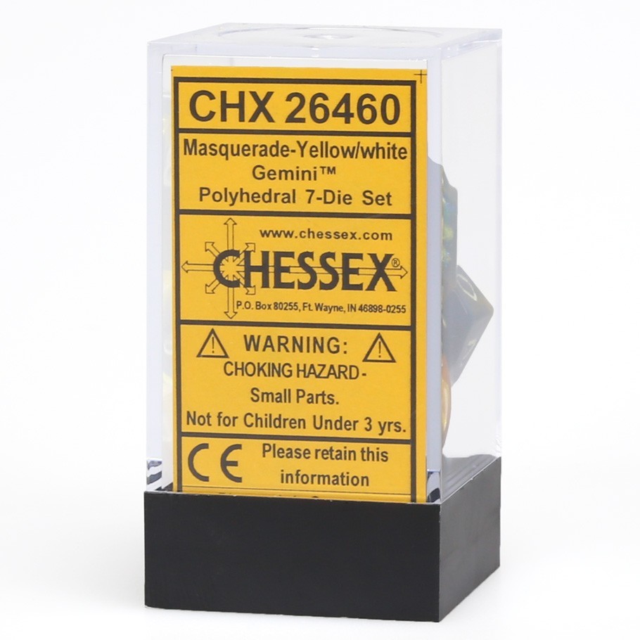 Chessex: Gemini Polyhedral Dice Set - Masquerade Yellow/White image