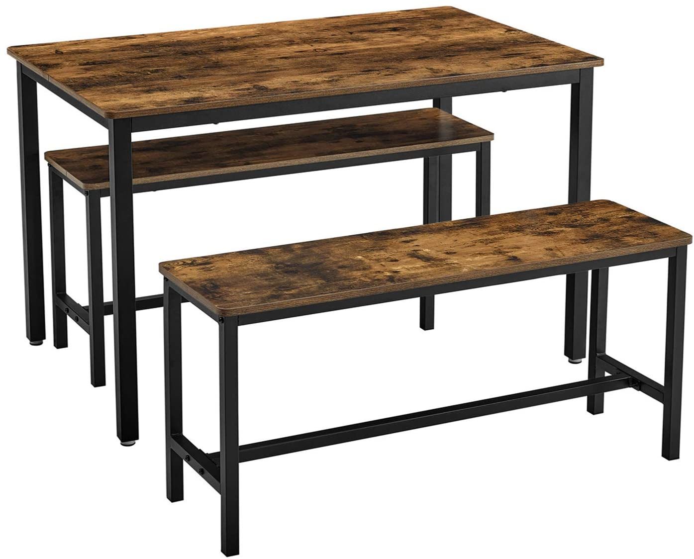 VASAGLE: Dining Table with 2 Benches - Rustic Brown image