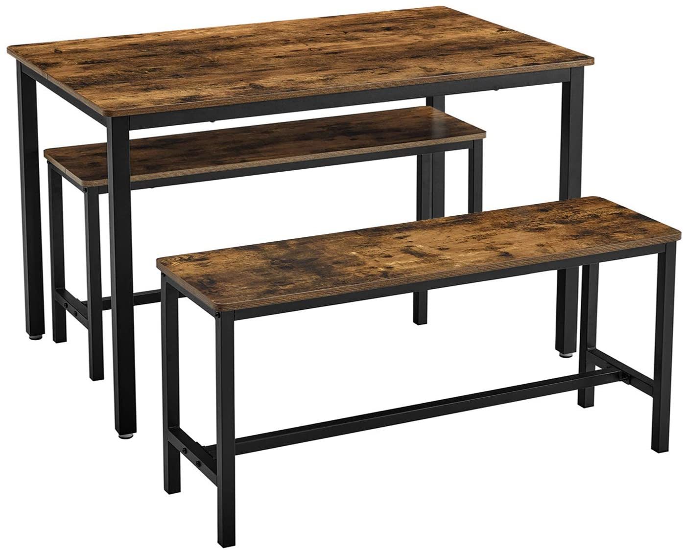 Vasagle : Dining Table with 2 Benches - Rustic Brown image