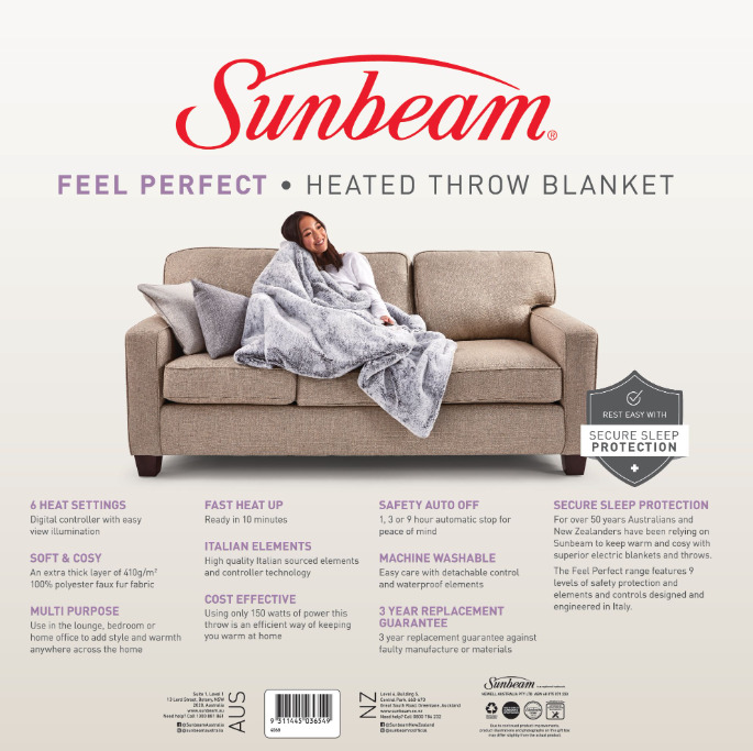 Buy Sunbeam Feel Perfect Faux Fur Heated Throw Blanket (120cm x