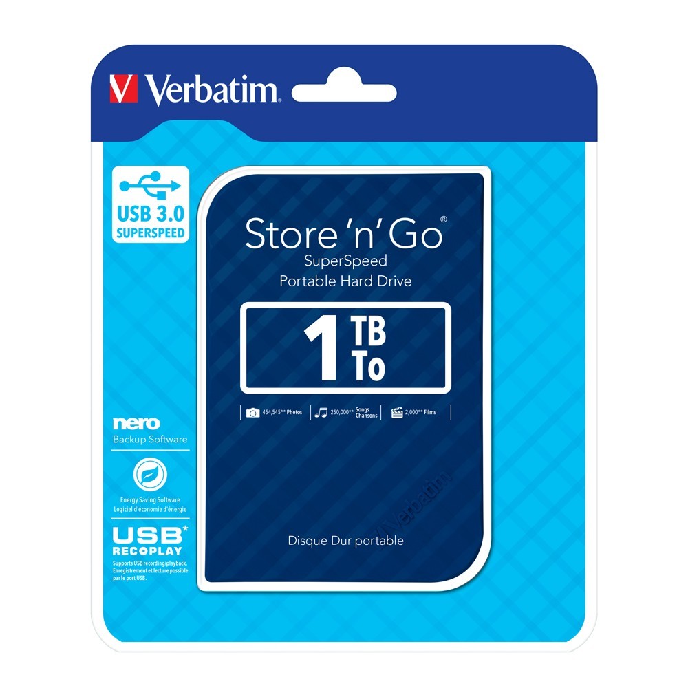 Verbatim 2.5" Store'n'Go Portable Hard Drive Gen2 USB 3.0 - 1TB (Blue) image