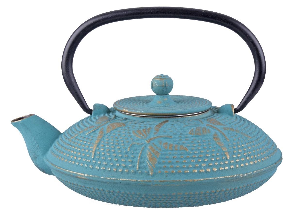 Cast Iron Teapot Butterfly Turquoise/Gold 800ml at Mighty Ape NZ