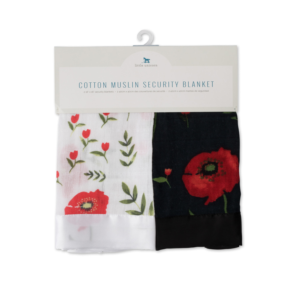 Little Unicorn: Muslin Security Blanket 2 Pack - Summer Poppy & Dark Poppy