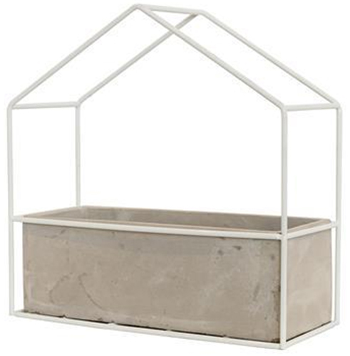 Large White Ceramic Planter Box with Metal House Frame image