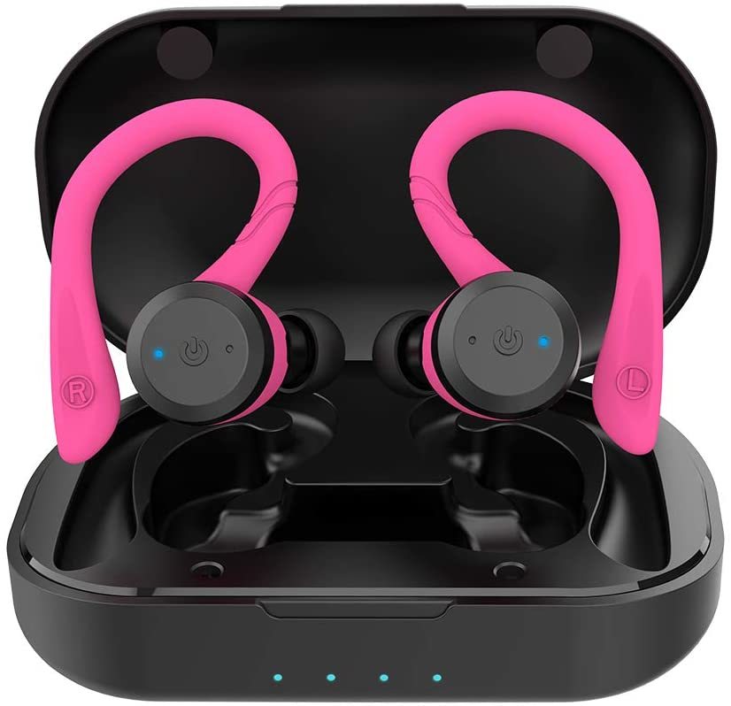 True Wireless Sports Earbuds with Charging Case Hot Pink at Mighty