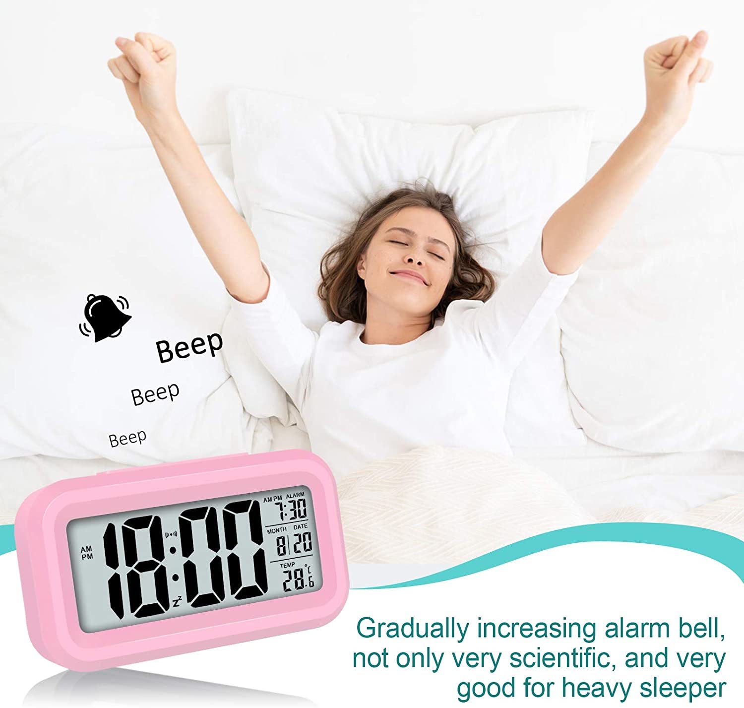 Smart Night Light Digital Alarm Clock Pink at Mighty Ape Australia