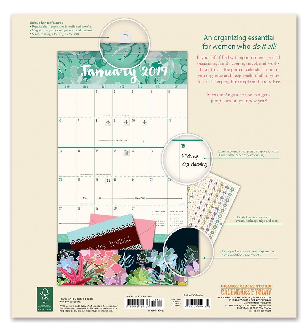 Do It All: Succulent 17 Month 2019 Wall Calendar image