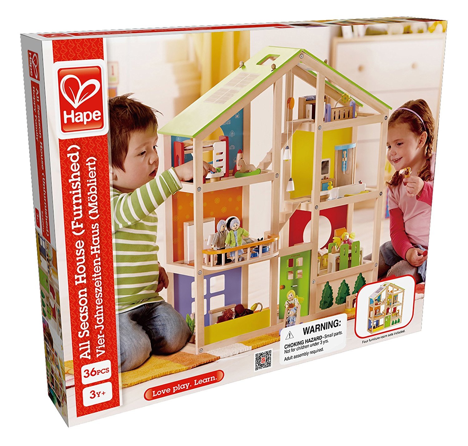 Hape: All Season Wooden Dolls House - Furnished image