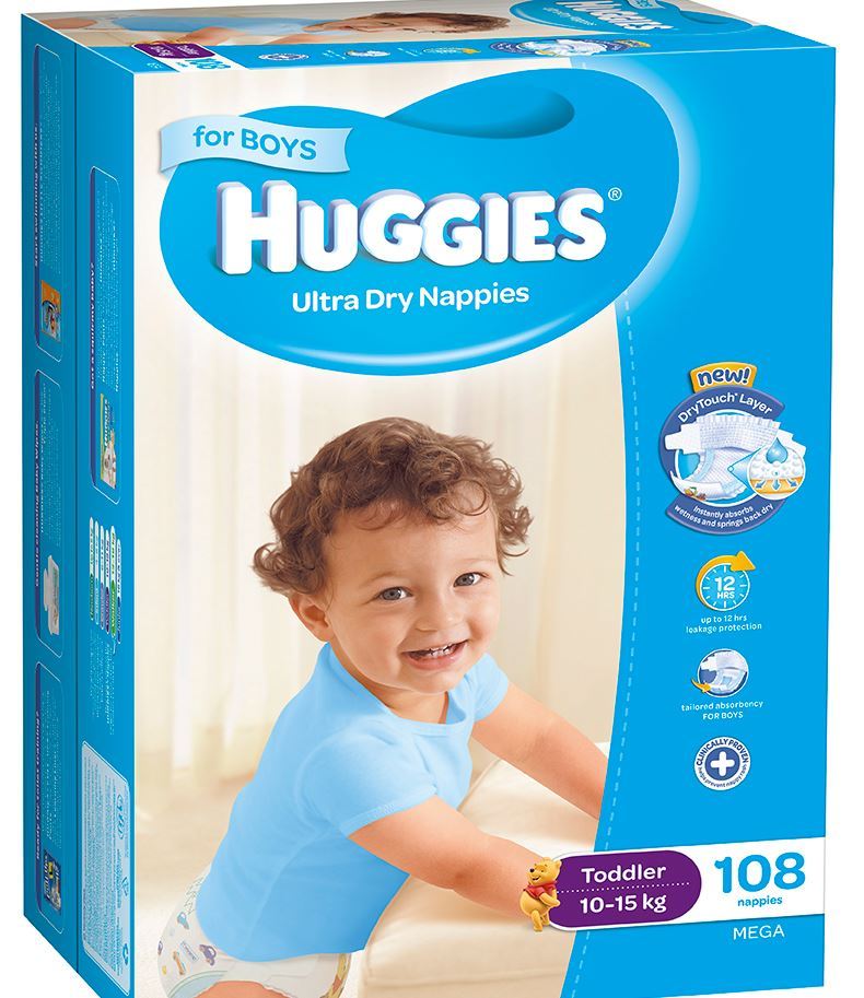 Buy Huggies Nappies Mega Pack Toddler Boy 1015kg (108) at Mighty Ape NZ