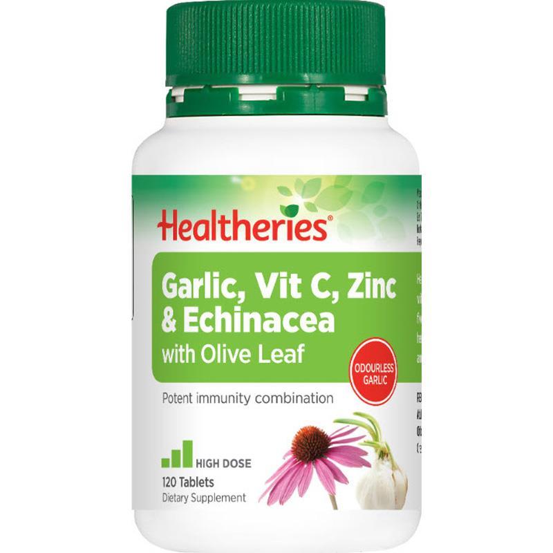 Buy Healtheries Garlic, Vitamin C, Zinc & Echinacea with Olive Leaf at