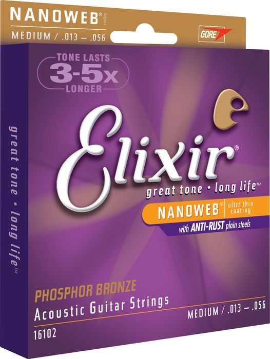 Elixir Medium 13-56 Phosphor Bronze NanoWeb Coating - Acoustic Guitar Strings