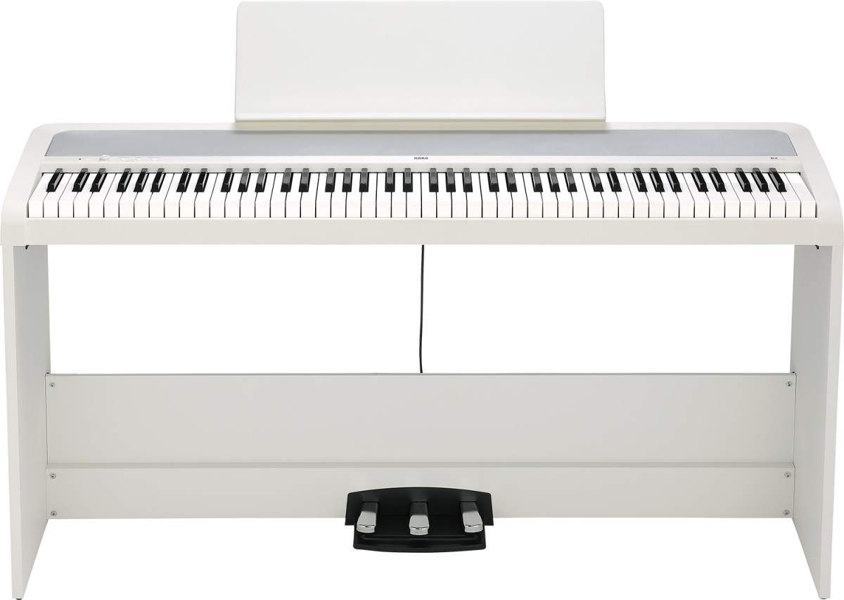 B2 Digital Piano White with triple pedal unit and stand at