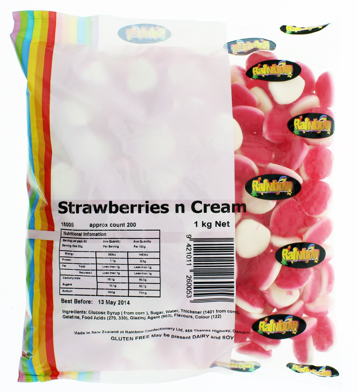 Rainbow Confectionery Strawberries n Cream Lollies Bulk Bag 1kg image