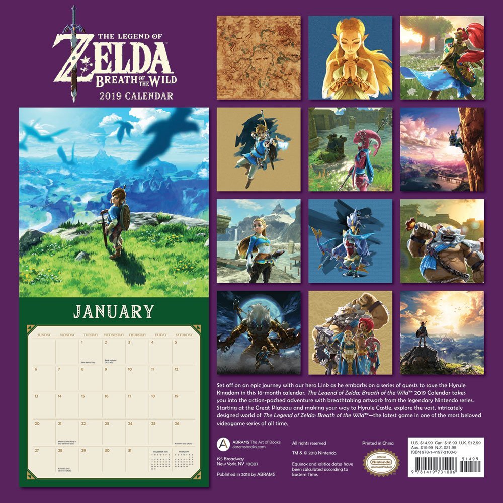 Legend of Zelda: Breath of the Wild 2019 Wall Calendar by Pokemon