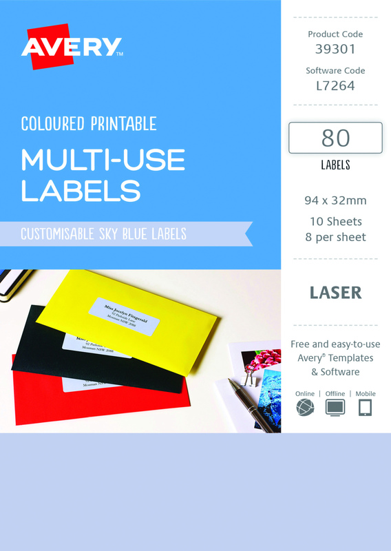 Buy Avery L7264 MultiUse Labels Sky Blue (10 Sheets/80 Labels) at