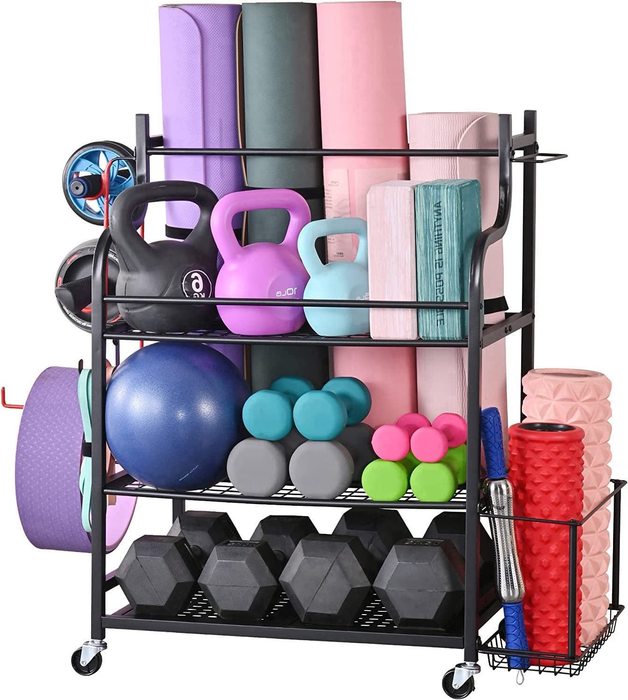 Buy Heavy Duty Home Gym Storage Rack with Hooks and Wheels at Mighty Ape NZ