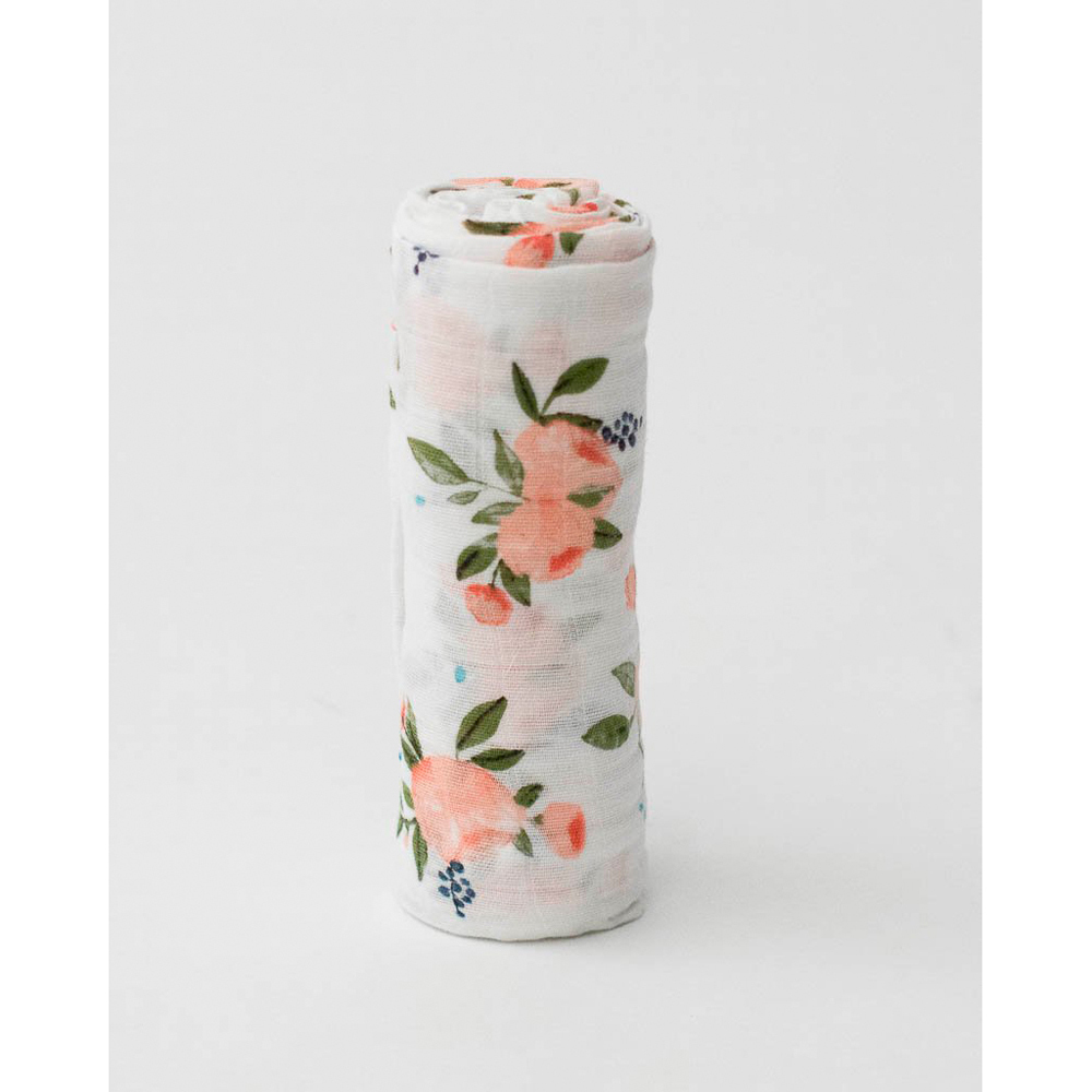 Little Unicorn: Cotton Muslin Swaddle - Watercolour Roses (Single) image