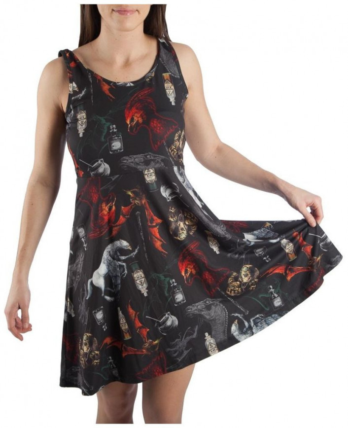 Harry Potter Muliticolor Symbols a Line Dress: L image