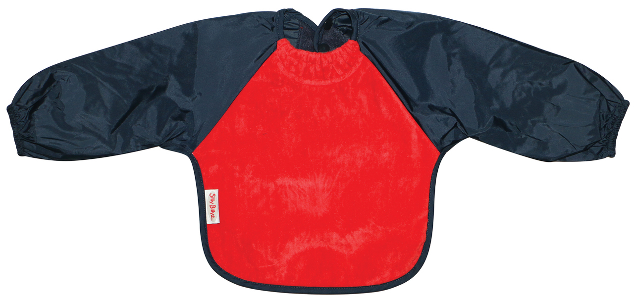 Silly Billyz Fleece Long Sleeve Baby Bib - Small (Red/Navy) image