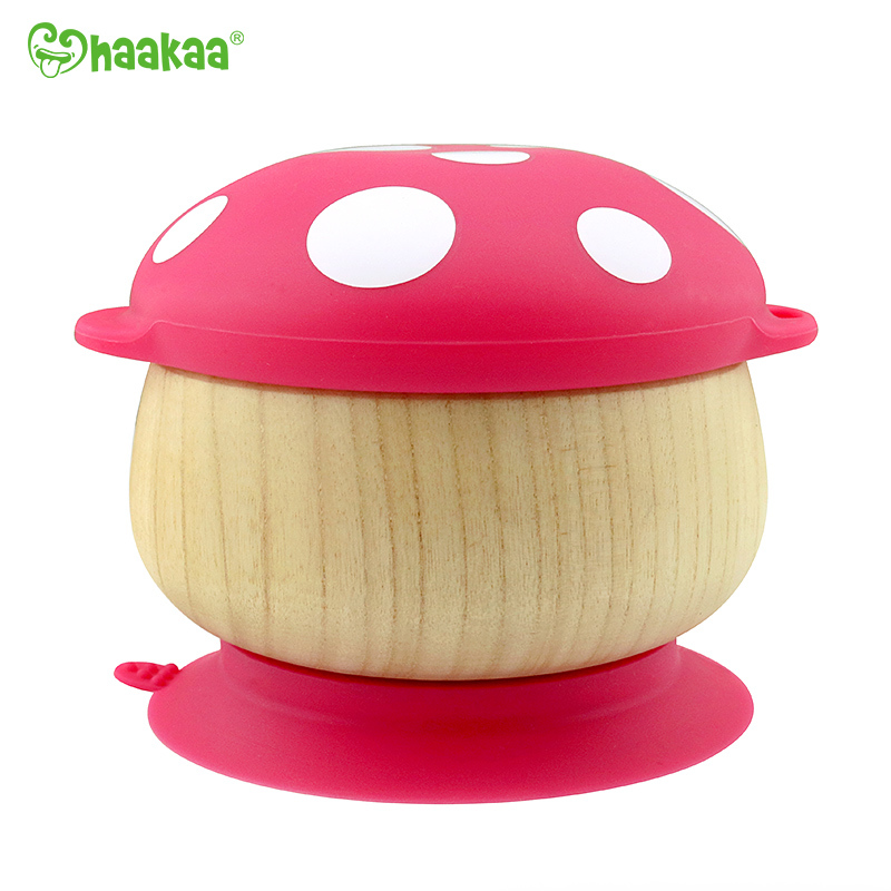 Haakaa: Wooden Mushroom Bowl with Suction Base - Red image